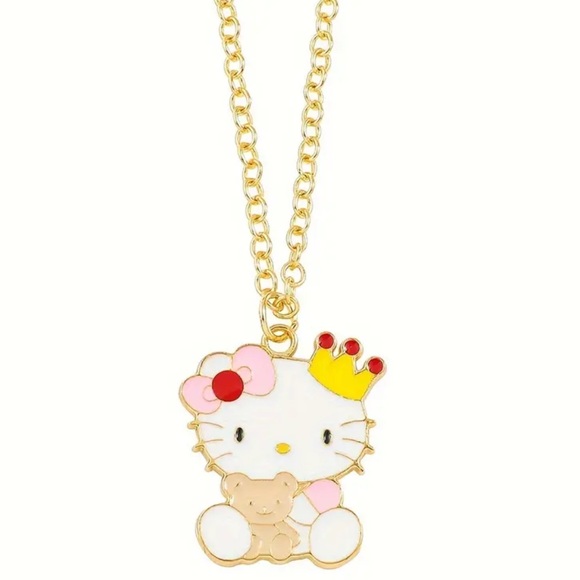 Princess Hello Kitty Necklace, Hello Kitty In Crown With Teddy Bear Necklace - Picture 1 of 3